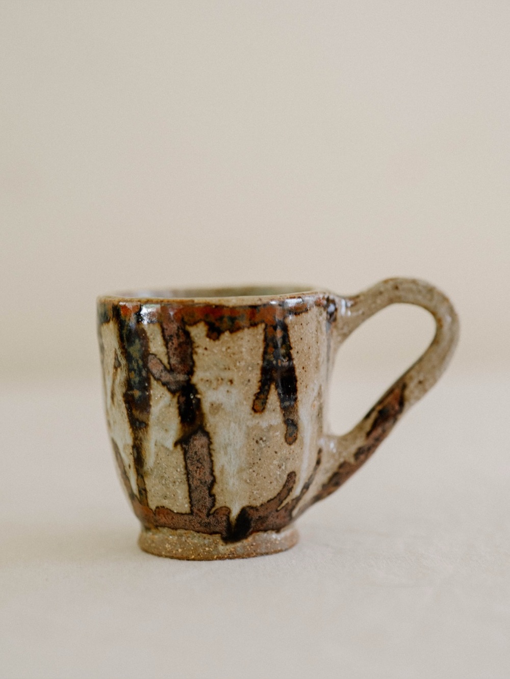 Handmade Studio Pottery Small Mug – Drip Glaze Ceramic – Rustic Earth Tones